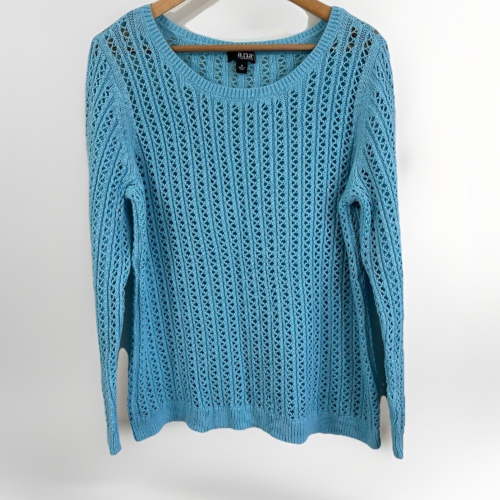 a.n.a Open Knit Cotton Pullover Sweater Layering Top Blue Women’s Plus Size 1X
